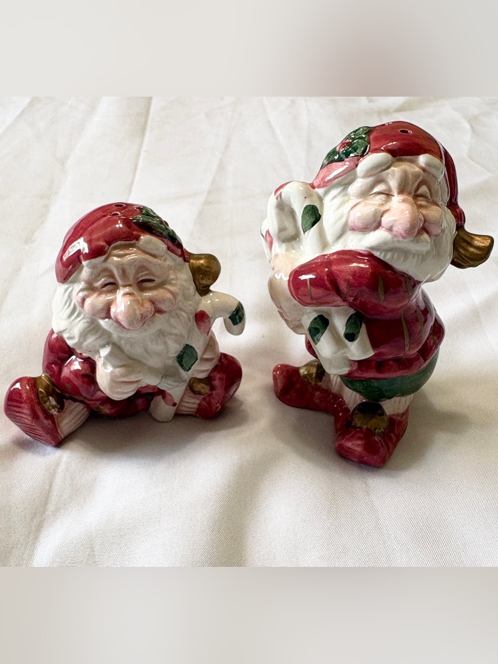 Vintage 1990 Fitz & Floyd Old World Christmas Santa Elves Salt & Pepper Shakers